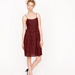 J. Crew Striped Derby Linen‎ Blend Fit and Flare Dress Black Red Womens Size 4